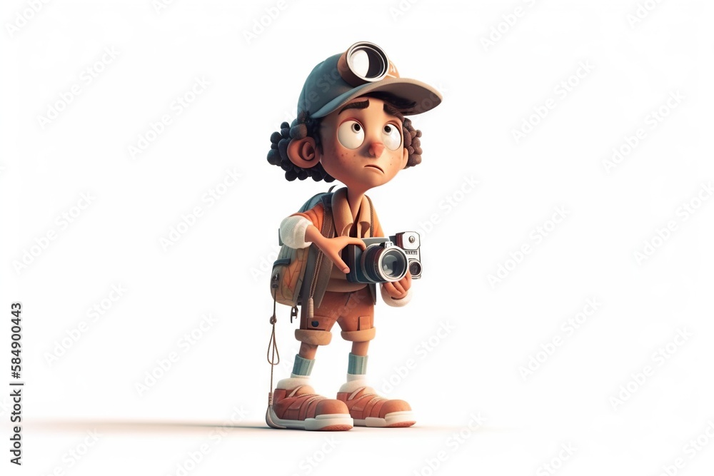 Poster a cartoon character holding a camera and a camera strap on his shoulder zoo animation animation film