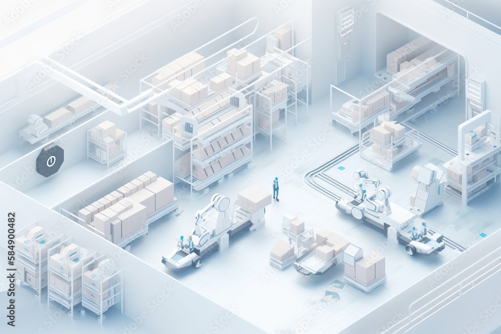 Poster a computer generated image of a factory with a lot of machines factory animation manufacturing plann