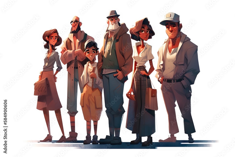 Poster a group of people standing next to each other in front of a white background supermarket animation a