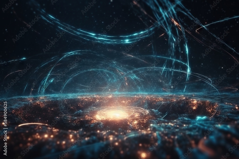 Poster a very bright and colorful space filled with stars and lights deep sea trench animation motion graph