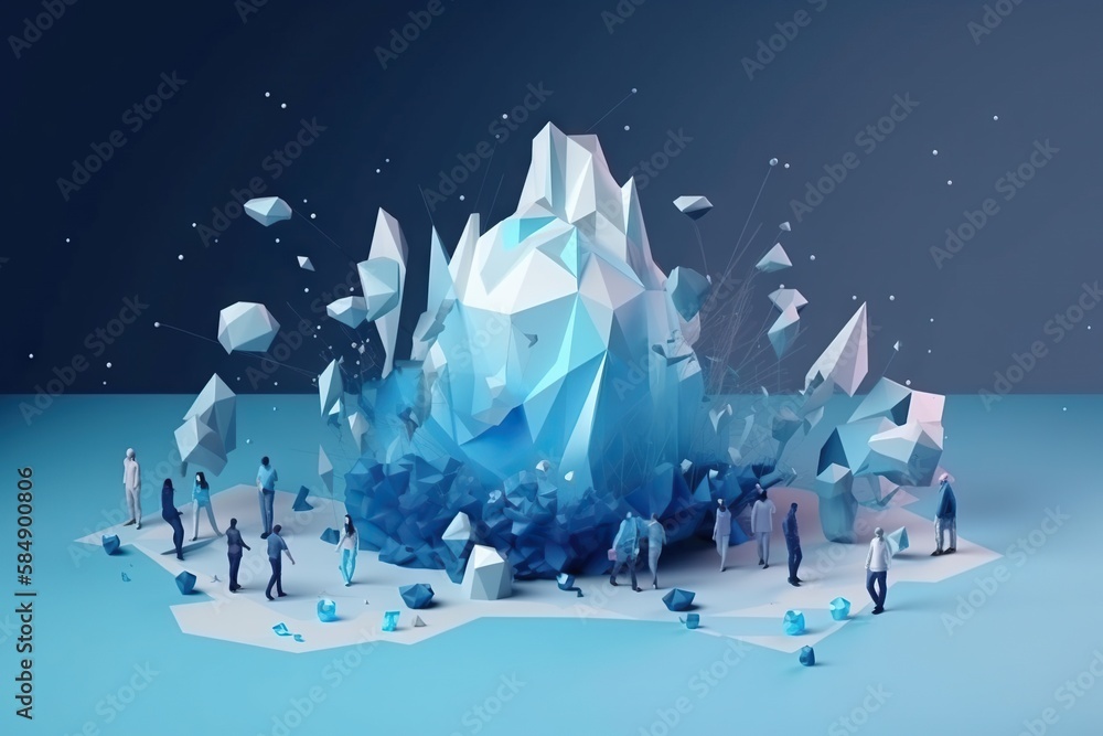 Aufkleber a group of people standing around a large iceberg in the middle of a blue ocean iceberg animation mo