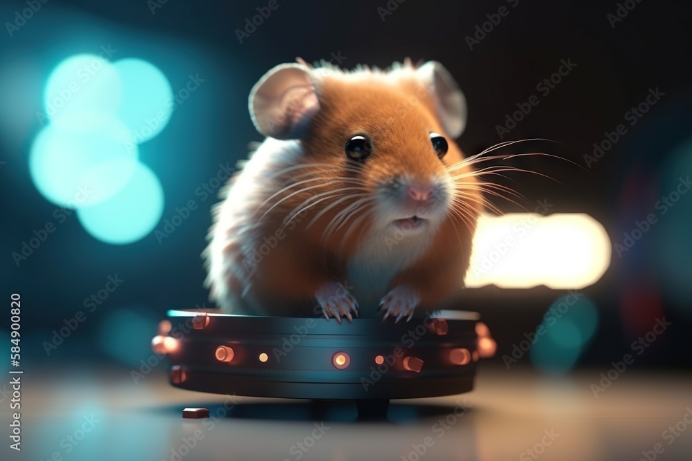 Poster a mouse sitting on top of a table with a light on it workshop animation motion graphics generative a