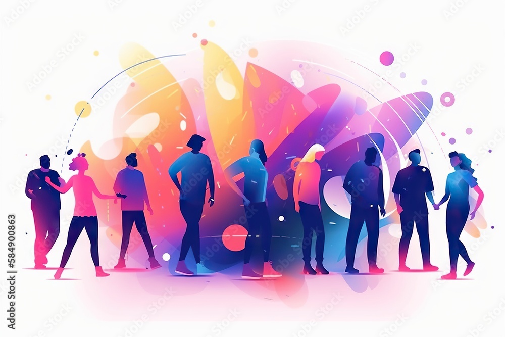 Poster a group of people standing in front of a colorful background with circles workshop graphic design in