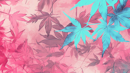 Fototapeta na wymiar Pink background wallpaper with leaves 