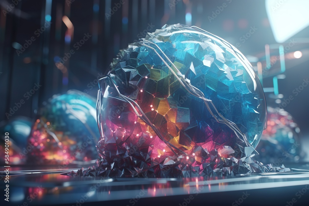 Poster a futuristic object with a lot of lights on it's surface arcade animation motion graphics generative