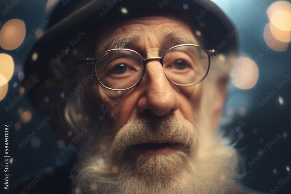 Aufkleber an old man with a beard and glasses on a dark background ice rink photorealism motion graphics gener