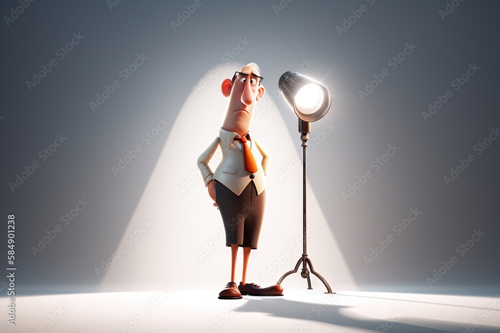 Poster a cartoon character is standing in front of a light and a camera bank animation animation filmmaking