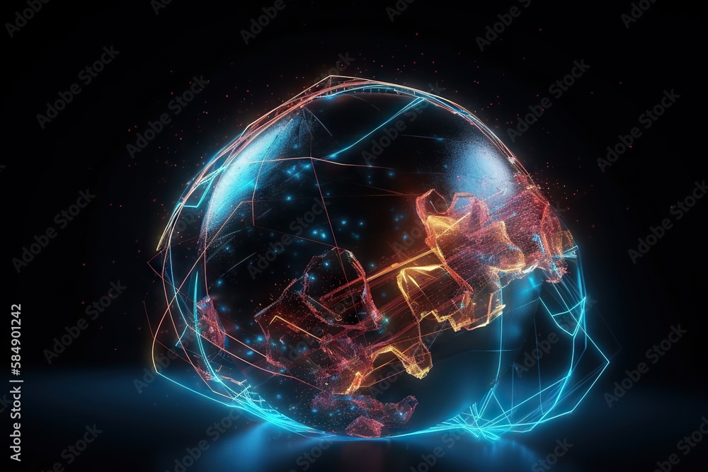 Poster a sphere with a lot of lines and dots in it on a black background deep sea trench animation motion g