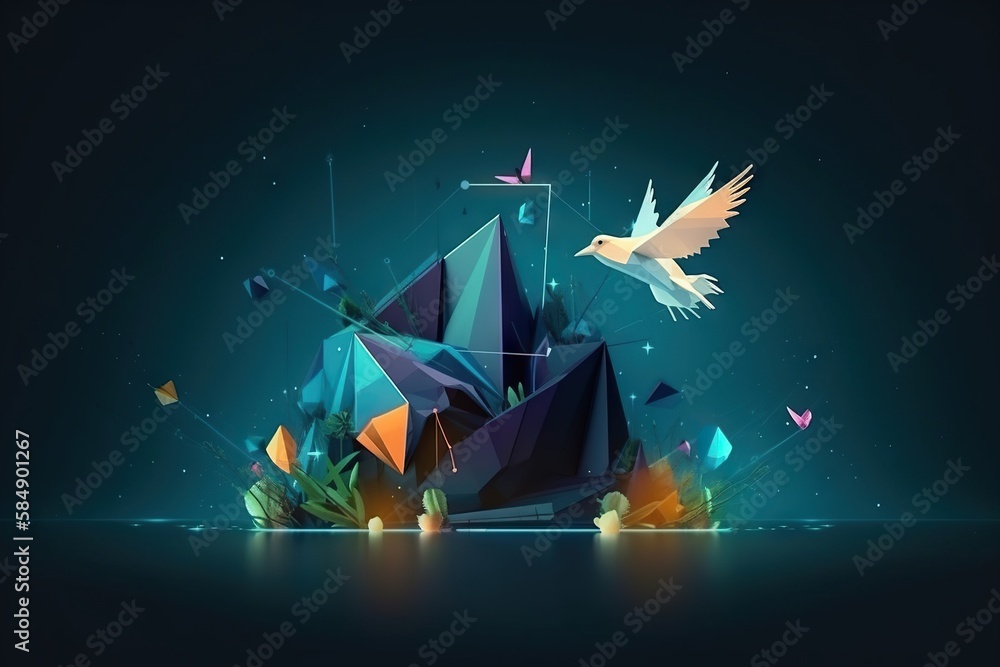 Aufkleber a bird flying over a mountain with a bird flying over it iceberg graphic design motion graphics gene