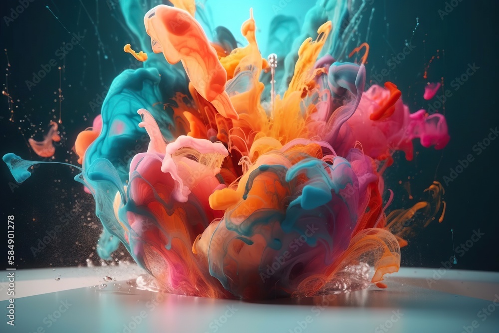 Aufkleber a colorful liquid splashing into a white surface with a blue background aquarium video art motion gr