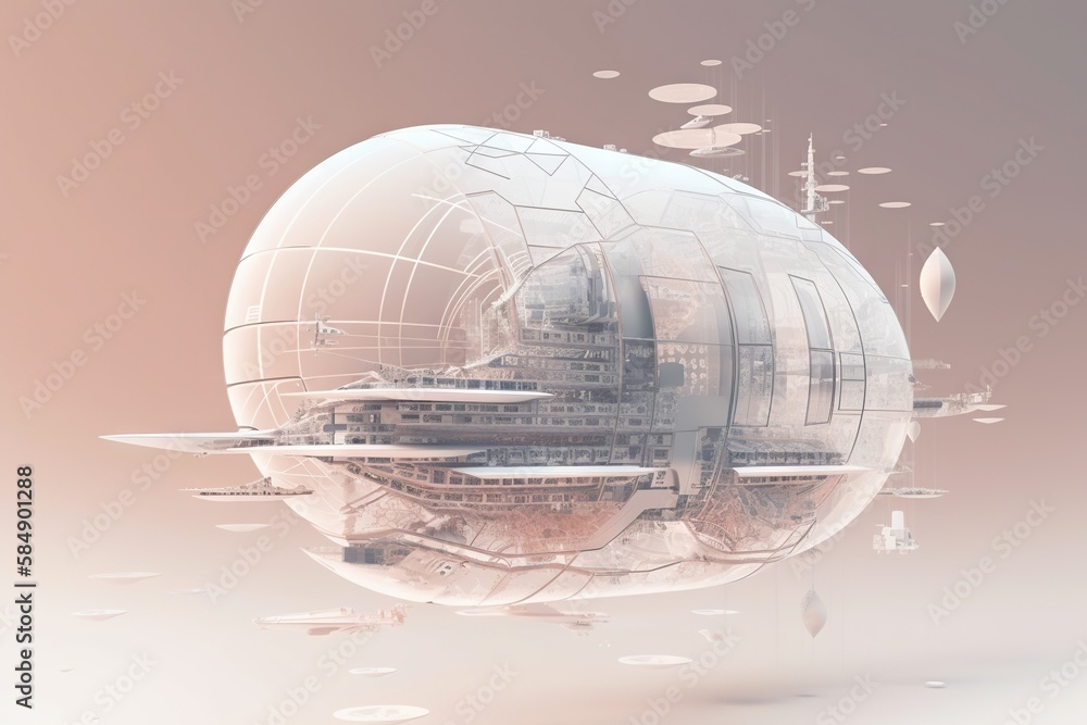Poster a futuristic city with a futuristic architecture structure in the middle of it deep sea trench anima