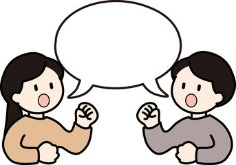 Obraz premium 発言する男女と吹き出しのベクターイラスト