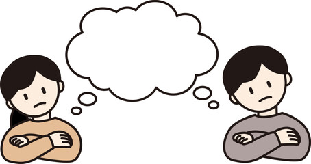考える男女と吹き出しのベクターイラスト