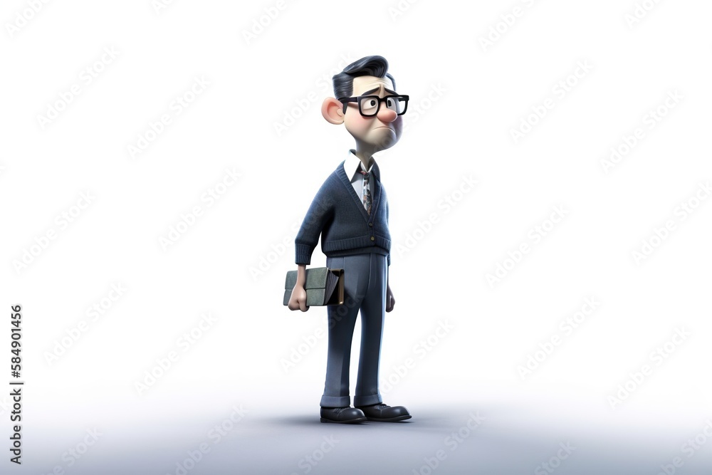 Poster a cartoon man in a suit and tie holding a briefcase and a folder classroom animation animation filmm
