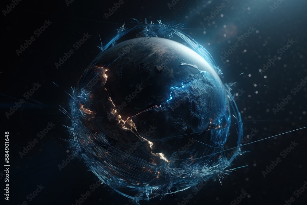 Aufkleber a blue and black image of a planet with a star in the background deep sea trench animation motion gr