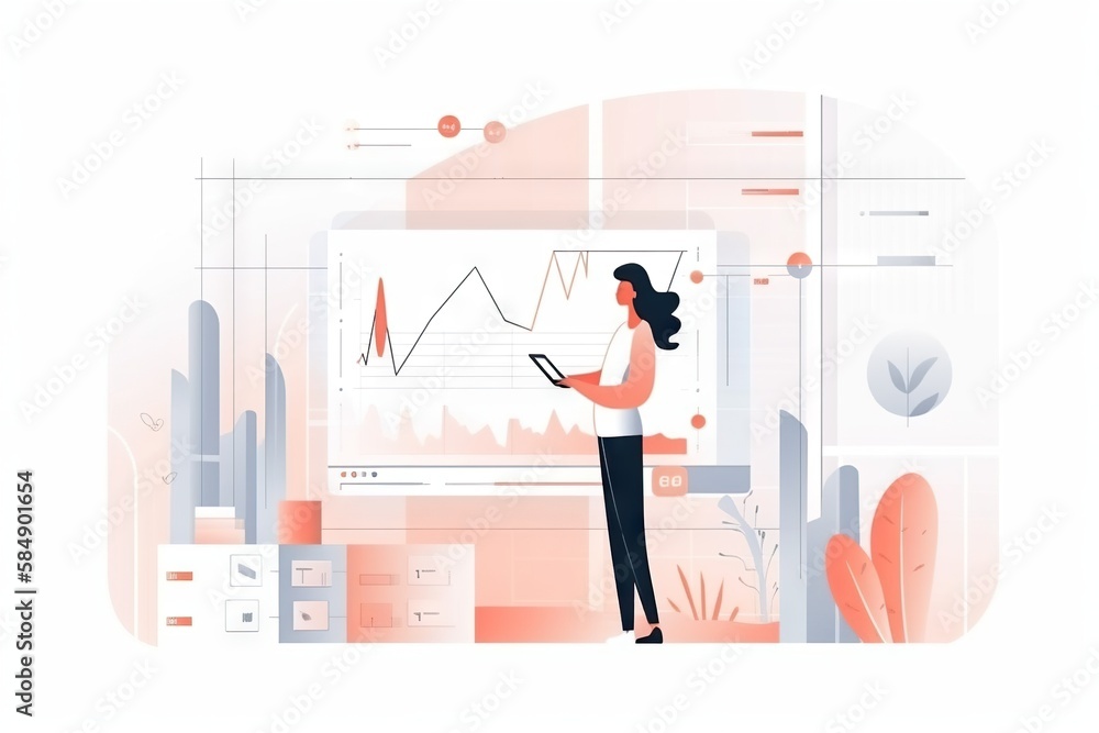 Poster a woman is standing in front of a whiteboard with a graph on it workshop graphic design hr analytics