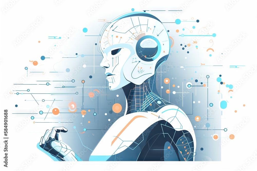 Poster a robot with headphones on is looking at something in his hand workshop animation robotics engineeri
