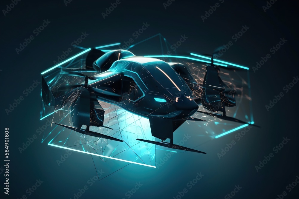 Poster a futuristic flying vehicle with a camera attached to it's side tundra aerial photography motion gra