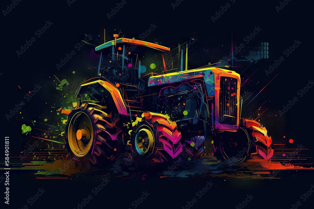 Aufkleber a tractor with a colorful paint splattered design on it farm color field painting farming generative