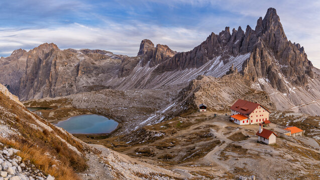 Locatelli Hut And Small Lakes In Tre Cime Di Lavaredo National Park  
