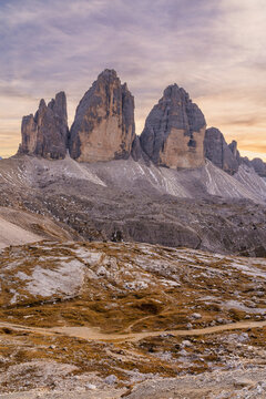 Sunset Over Tre Cime Di Lavaredo National Park  