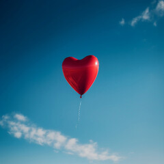 Naklejka na ściany i meble A heart shaped balloon floating in a pure blue sky