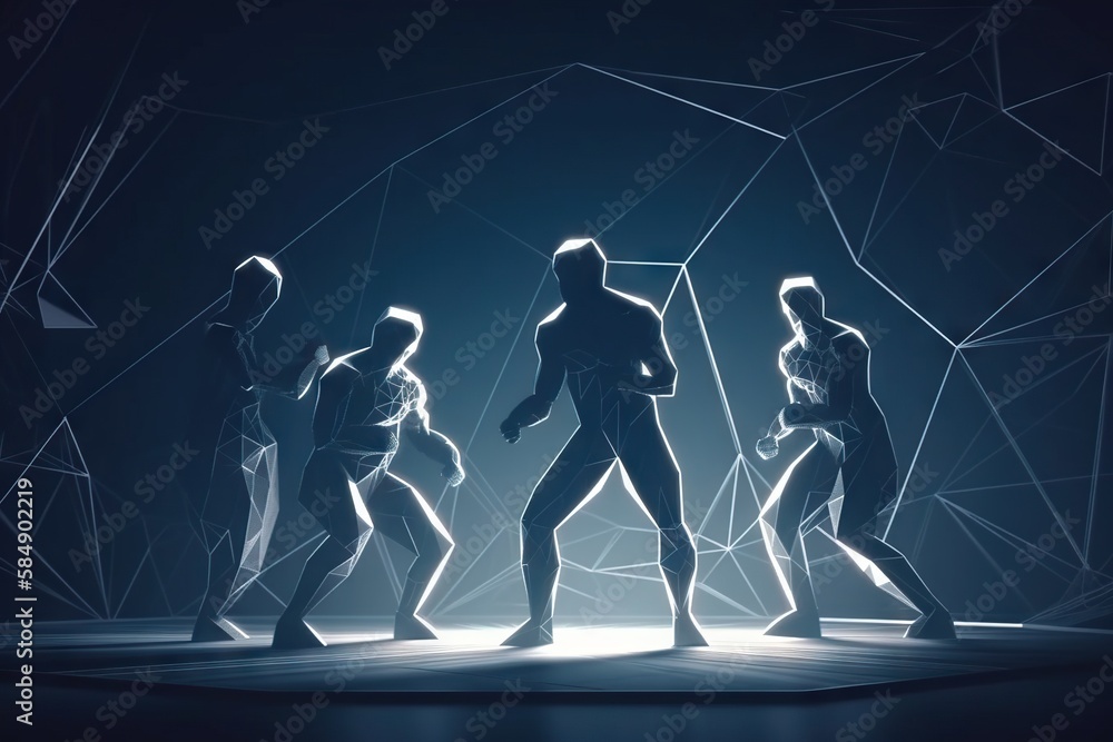 Aufkleber a group of people walking on a stage with a blue background boxing gym animation motion graphics gen