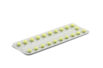 Blister of oral contraception pills isolated on white