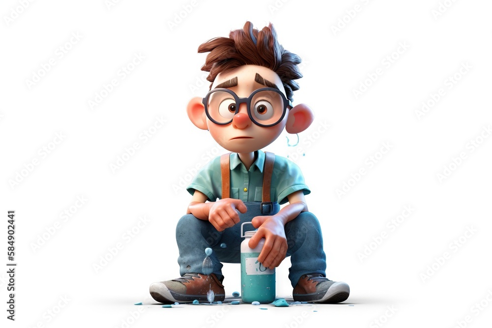 Poster a cartoon character sitting on a bottle of beer with a surprised look on his face iceberg animation 