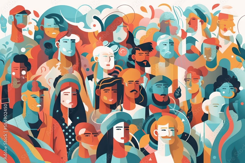 Aufkleber A Crowd Of People With Different Colored Faces And Hair Styles All Looking Different Zoo Animation Diversity And Inclusion Generative AI 
