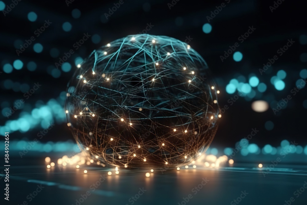 Poster a sphere with a string of lights on it in a dark room deep sea trench animation supply chain optimiz