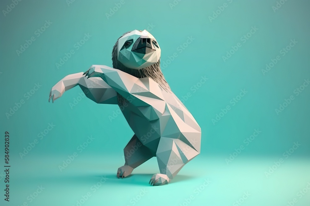 Poster A 3d Rendering Of A Slotty Bear In A Pose On A Blue Background Zoo Origami Motion Graphics Generative AI 