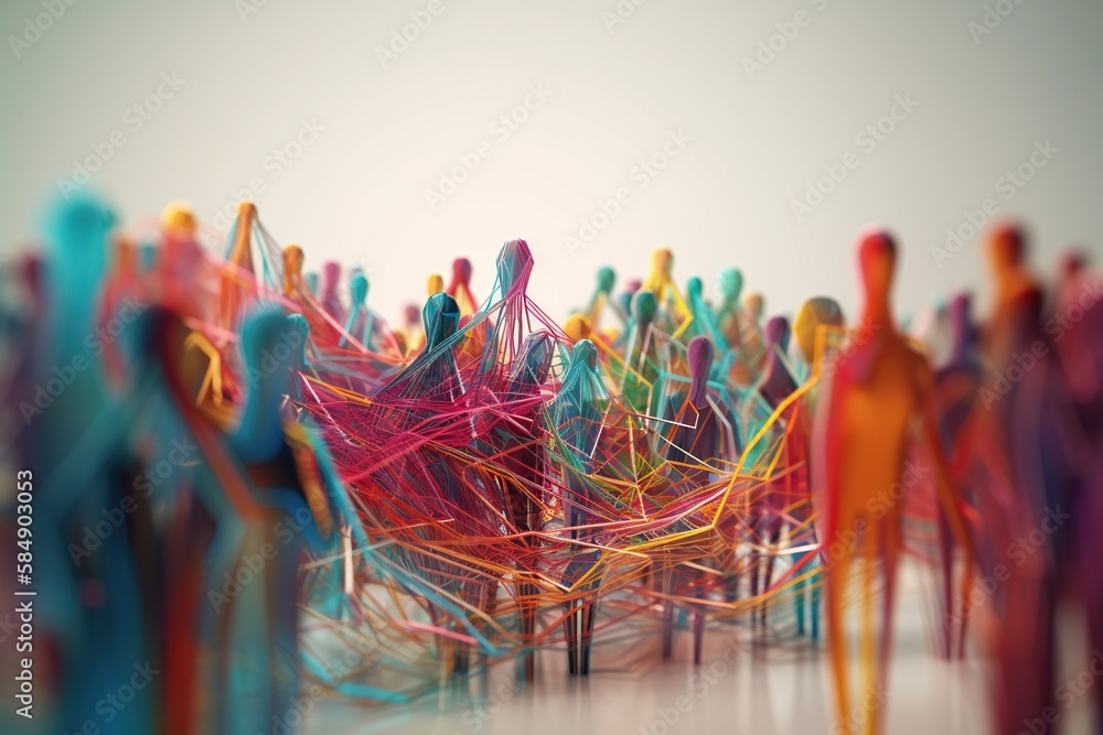 Poster a group of colorful figures standing next to each other on a white surface factory animation motion 