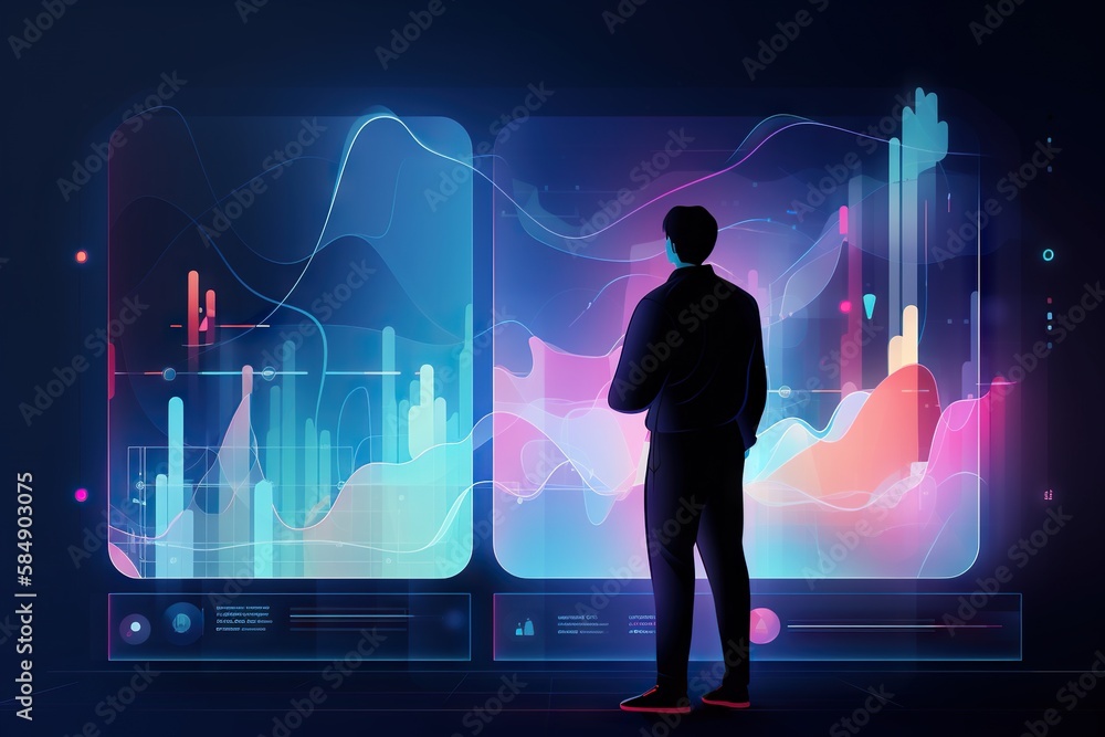 Aufkleber a man standing in front of a wall with a colorful background workshop graphic design data analytics 