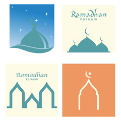Ramadhan kareem poster banner islamic wallpaper mousque logo icon flat design vector