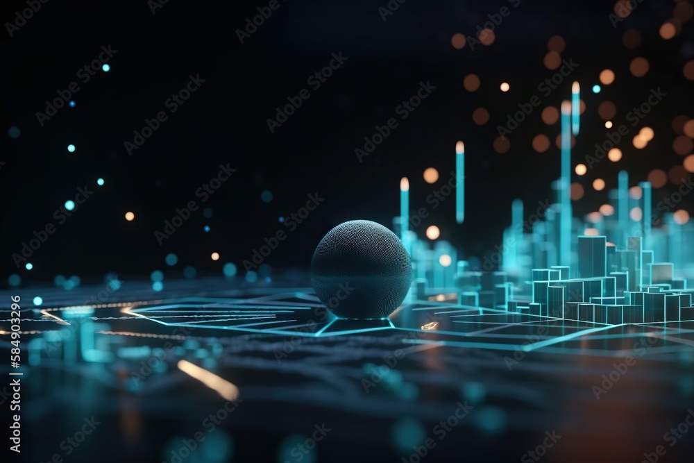 Poster a sphere is sitting on a surface surrounded by lines and dots deep sea trench animation motion graph