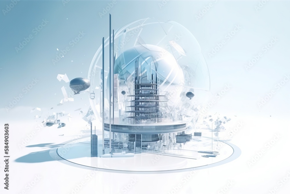Poster a futuristic building with a futuristic design on it's side factory animation motion graphics genera