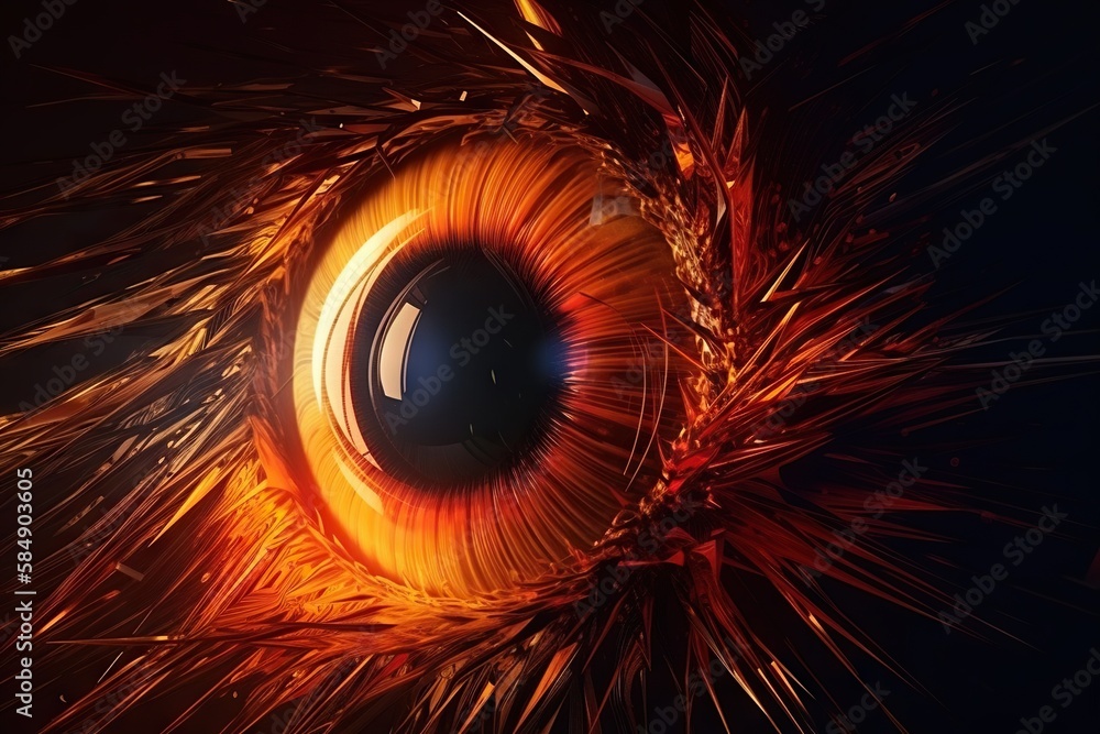 Poster a close up of a very large orange eyeball in the dark zoo video art motion graphics generative ai