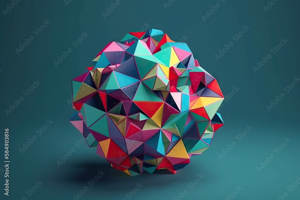 Poster a colorful ball of origami on a blue background with a shadow zoo animation motion graphics generati