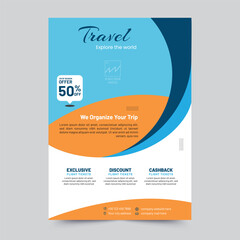 Holiday, Summer travel and tourism flyer, template or poster design on Beach view backgroun