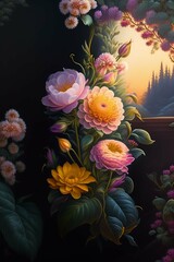 Beautiful flower painting, intricate, elegant, highly detailed, Generative AI
