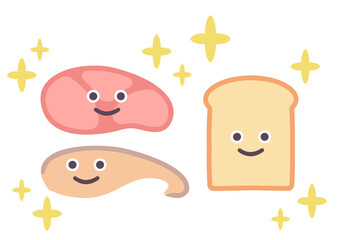 新鮮な食料品の顔付きイラスト素材セット