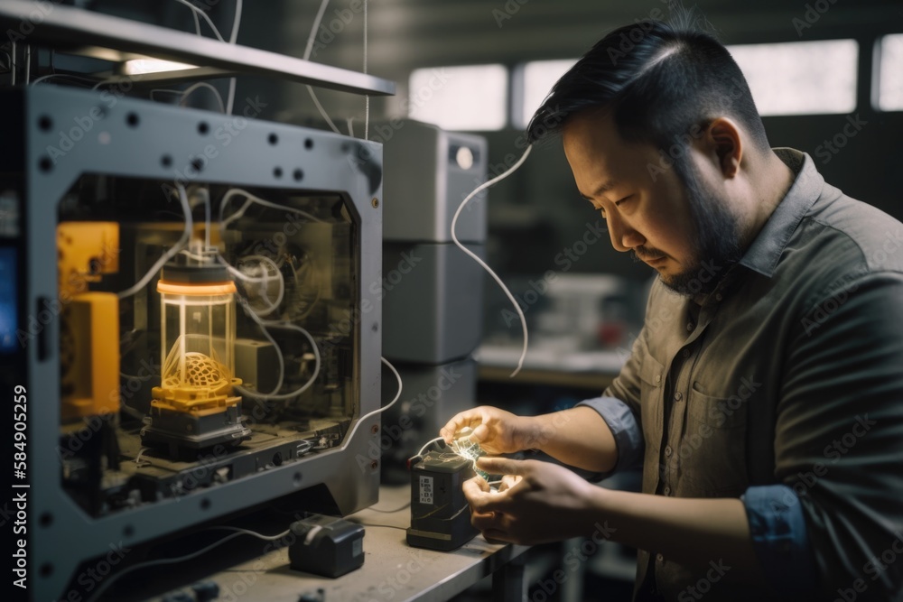 Poster a man working on a machine with a light bulb in it deep sea trench stereoscopic photography robotics