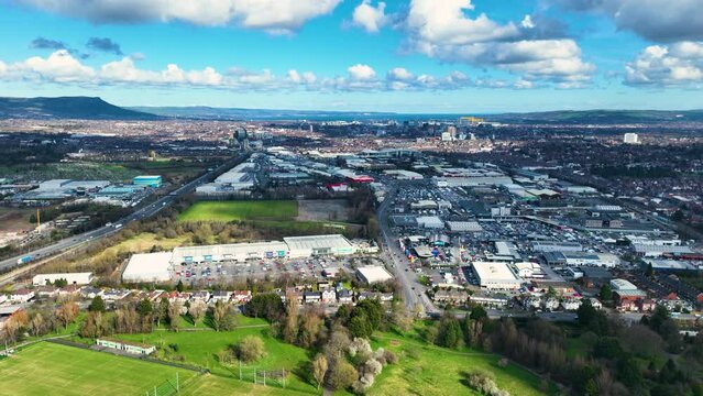 Aerial video of The King's Hall Belfast City Centre Cityscape Northern Ireland