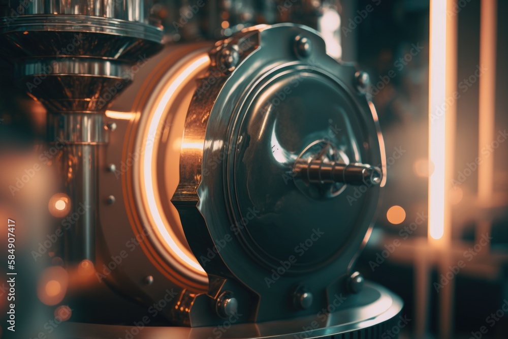 Poster a close up of a machine with a light shining on it distillery macro photography alternative investme