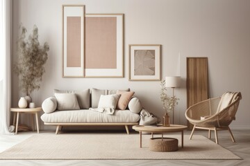 Mockup frame in interior background, soft pastel room, Scandinavian style,. Generative AI