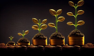 Planting the seeds of success, the journey of business growth, money growth, saving and investing concept, personal finance background, conceptual imagery of financial concepts. Generative AI