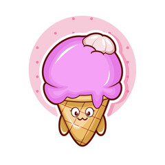 Cartoon illustration of mangosteen ice cream with cute  face