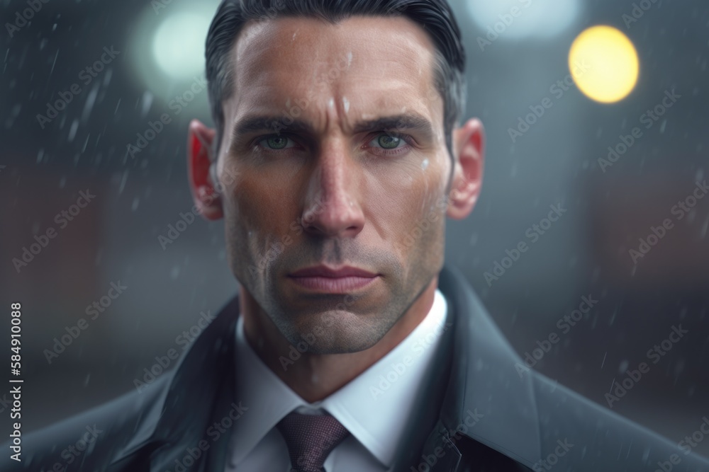 Aufkleber a man in a suit and tie in the rain with a blurry background law office photorealism computer graphi
