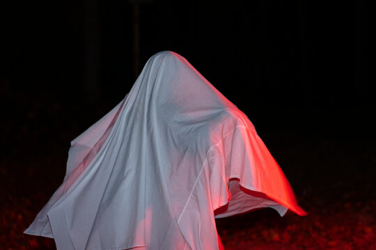 Child under a sheet on halloween